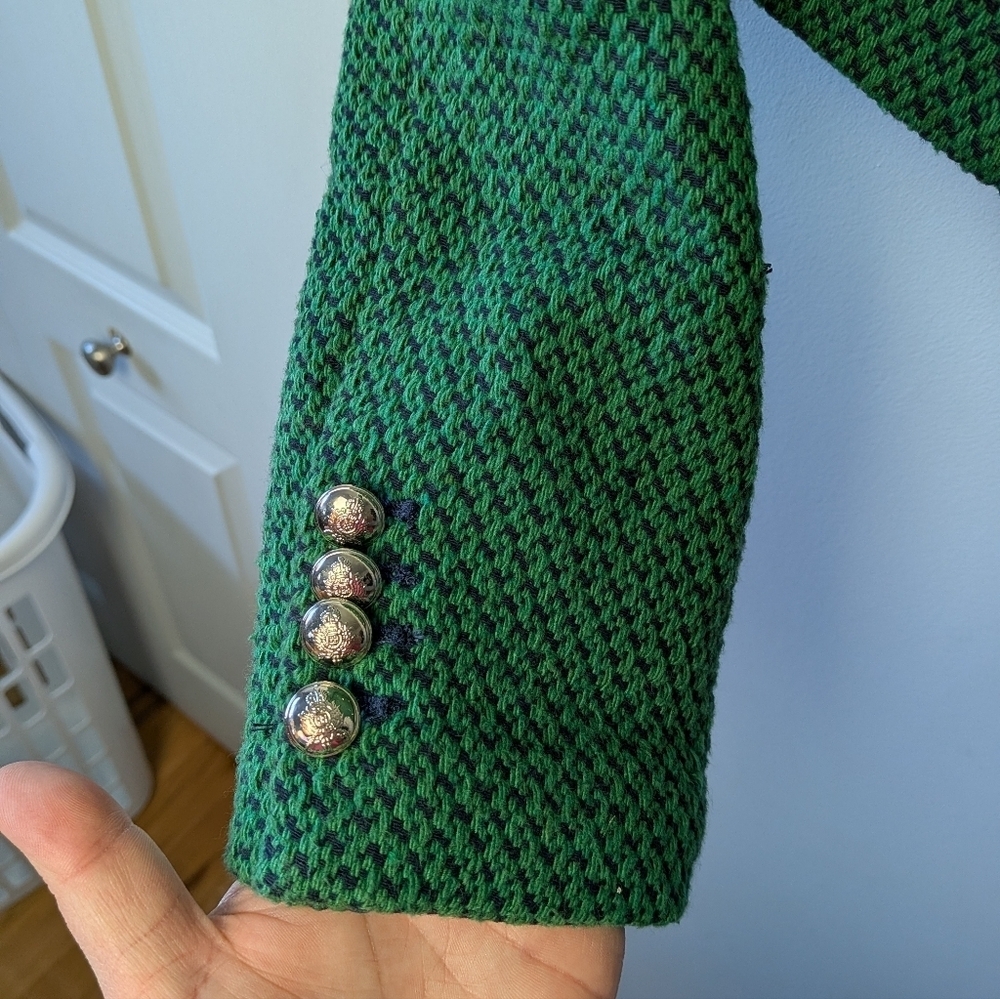ZARA CROP Women Blazer Crochet Military Style Size XS Green And Navy Blue - Picture 4 of 10